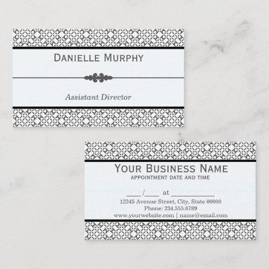 Stilvolle graue und weiße geometrische Verabredung Terminkarte (Vorne/Hinten)