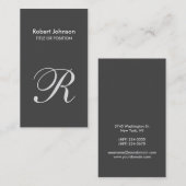 Stilvolle Graue White Monogram Business Card Visitenkarte (Vorne/Hinten)