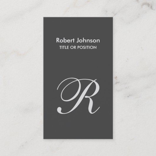 Stilvolle Graue White Monogram Business Card Visitenkarte (Vorderseite)