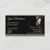 Stilvolle Gray Borders on Black mit Logo und Foto Visitenkarte (Rückseite)