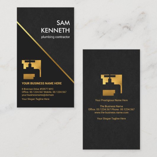 Stilvolle Gray Grunge Gold Faucet Anstich Plumber Visitenkarte (Vorne/Hinten)