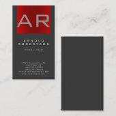Stilvolle Gray Red Stripe Monogram Business Card Visitenkarte (Vorne/Hinten)
