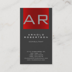 Stilvolle Gray Red Stripe Monogram Business Card Visitenkarte