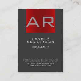 Stilvolle Gray Red Trendy Monogram Business Card Visitenkarte