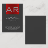 Stilvolle Gray Red Trendy Monogram Business Card Visitenkarte (Vorne/Hinten)