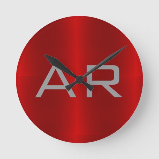 Stilvolle Gray Red Trendy Monogram Runde Wanduhr (Vorderseite)