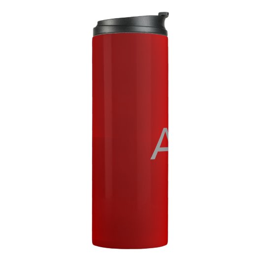 Stilvolle Gray Red Trendy Monogram Thermosbecher (Nach links gedreht)