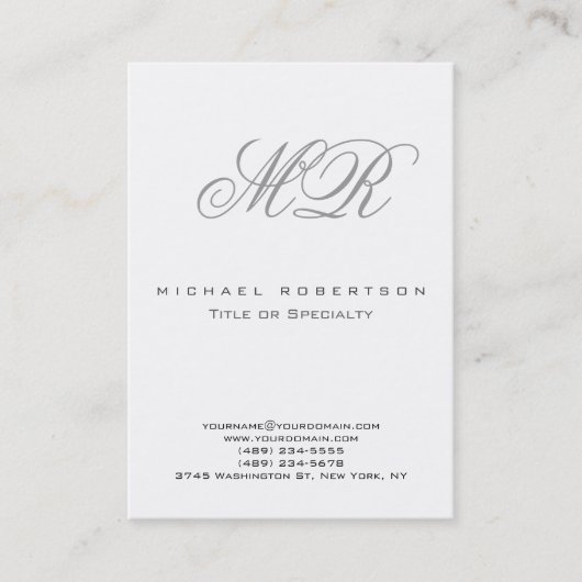 Stilvolle Gray Script Monogram Clean Business Card Visitenkarte (Vorderseite)