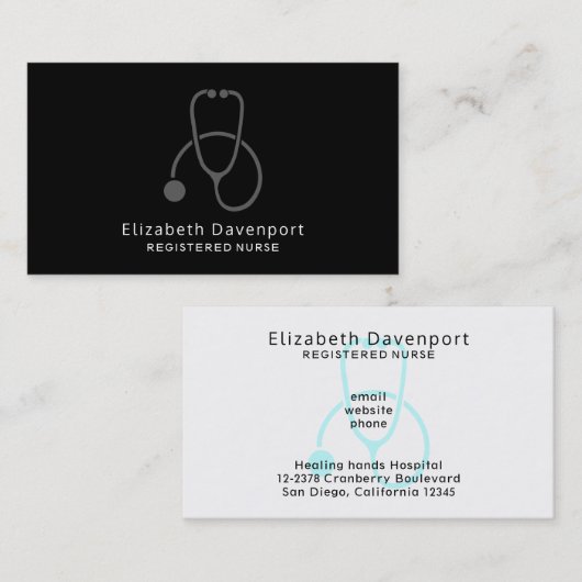 Stilvolle Gray Stethoscope Illustration auf Black Visitenkarte (Vorne/Hinten)
