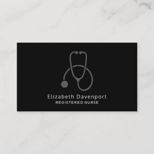 Stilvolle Gray Stethoscope Illustration auf Black Visitenkarte (Vorderseite)