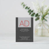 Stilvolle Gray Stripe Red Monogram Business Card Visitenkarte (Stehend Vorderseite)