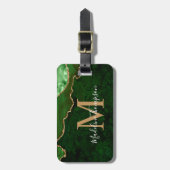 Stilvolle Green Agate Geode Gold Monogram Gepäckanhänger (Vorderseite vertikal)