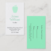 Stilvolle Green Apple Teacher Business Card Terminkarte (Vorne/Hinten)