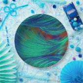 Stilvolle Green Blue Abstrakt Feathers Pappteller (Party)