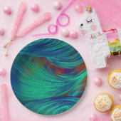 Stilvolle Green Blue Abstrakt Feathers Pappteller (Party)