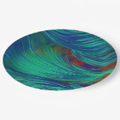 Stilvolle Green Blue Abstrakt Feathers Pappteller (Schrägansicht)