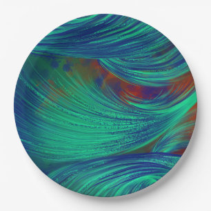 Stilvolle Green Blue Abstrakt Feathers Pappteller