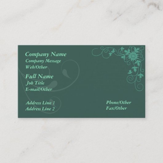 Stilvolle Green Floral Business Card Vorlage Visitenkarte (Vorderseite)