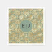 Stilvolle Green & Gold Dahlias Muster Monogram Serviette (Vorderseite)