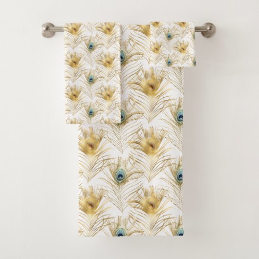 Stilvolle Green Gold Peacock Feathers Badhandtuch Set (Insitu)