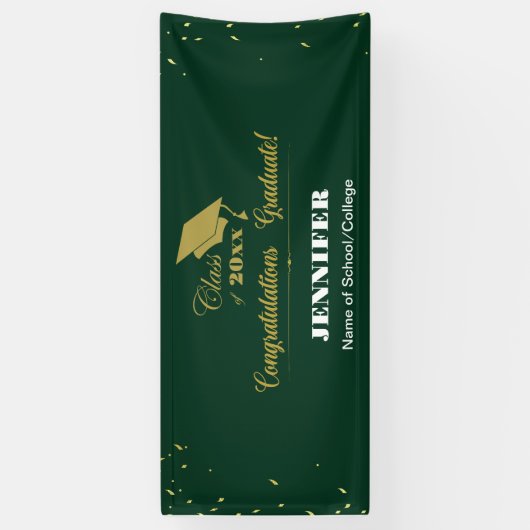 Stilvolle Green Gold Script Glückwunsch Abschluss Banner (Vertikal)
