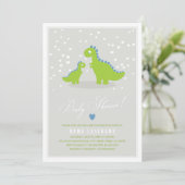 Stilvolle Green Gray Dinosaur Dino Boy Baby Dusche Einladung (Stehend Vorderseite)