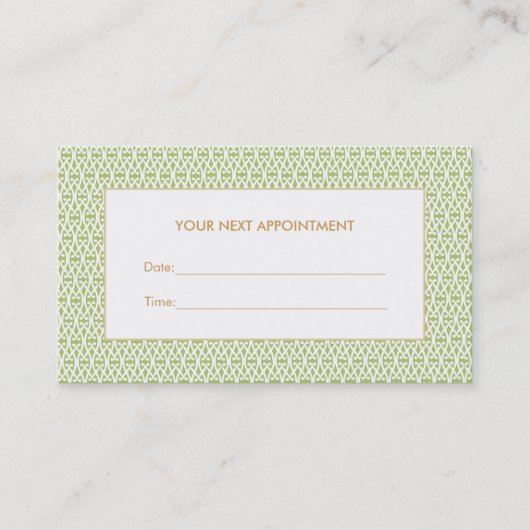 Stilvolle Green Lattice Salon Terminkarte (Vorderseite)