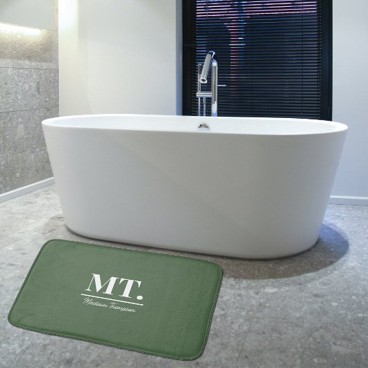 Stilvolle Green Modern Monogram Initials & Name Badematte