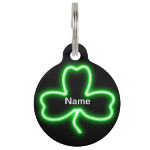 Stilvolle Green Neon Kleeblatt Personalisiert Dog  Haustiermarke