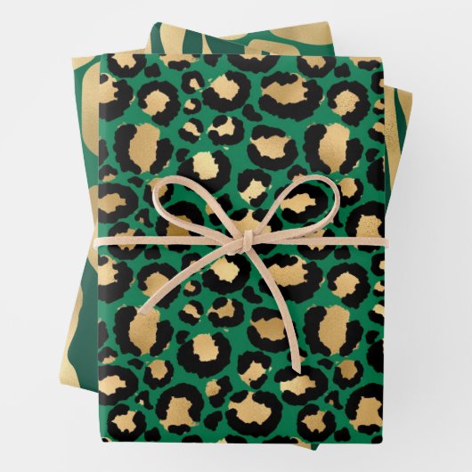 Stilvolle Green und Gold Safari Wild Animal Patter Geschenkpapier Set (Beispiel)