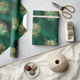 Stilvolle Green und Gold Wild Tiger Face Safari Geschenkpapier