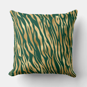 Stilvolle Green und Gold Wild Tiger Stripes Safari Kissen