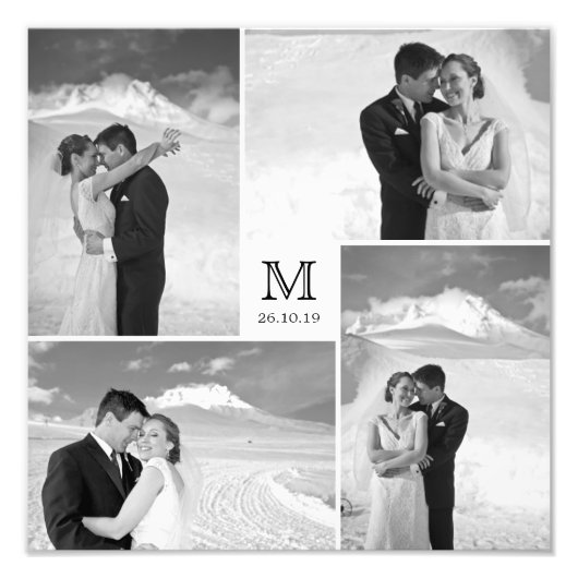 Stilvolle Grid White Square Monogram 4 Foto Weddin (Vorne)