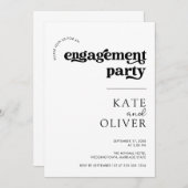 Stilvolle Groovy Retro Schwarz-weiße Engagement Pa Einladung (Vorne/Hinten)