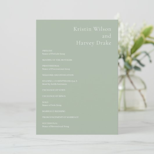 Stilvolle Grün Moderne Hochzeit Programm (Stehend Vorderseite)