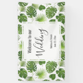 Stilvolle Grün-Tropen-Blätter-Muster Hochzeit Banner (Vertikal)