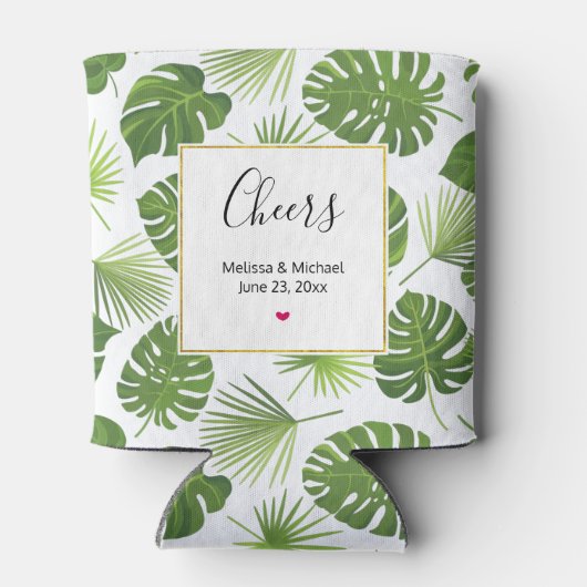 Stilvolle Grün-Tropen-Blätter-Muster Hochzeit Dosenkühler (Rückseite)