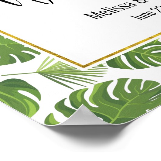 Stilvolle Grün-Tropen-Blätter-Muster Hochzeit Poster (Ecke)