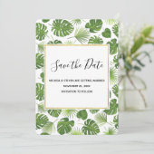 Stilvolle Grün-Tropen-Blätter-Muster Hochzeit Save The Date (Stehend Vorderseite)