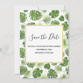 Stilvolle Grün-Tropen-Blätter-Muster Hochzeit Save The Date (Vorderseite)