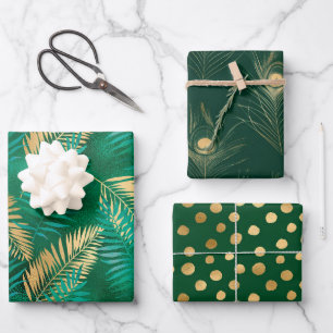 Stilvolle Grün- und Gold Tropical Dschungel Blätte Geschenkpapier Set
