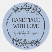 Stilvolle Grünanlage Handmade mit Liebe Blue Runder Aufkleber (Vorderseite)