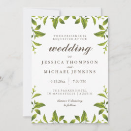Stilvolle grüne botanische Blätter Hochzeit Einladung