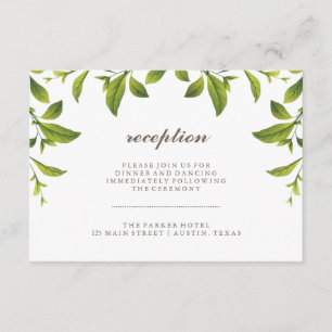 Stilvolle grüne botanische Blätter Hochzeitsempfan Begleitkarte