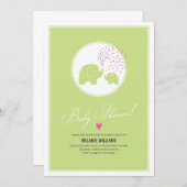 Stilvolle grüne Elefanten Kinderdusche Einladung (Vorne/Hinten)