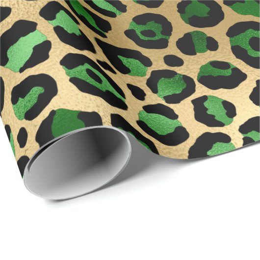 Stilvolle Grüne & Gold Foil Leopard Spots Safari Geschenkpapier (Rolleneckpunkt)