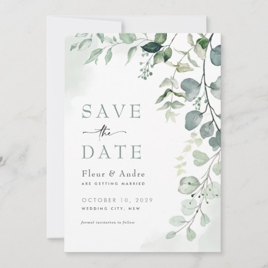 Stilvolle Grüne Hochzeit Retten Sie das Datum Einladung (Vorderseite)