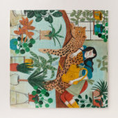 Stilvolle grüne Mädchen tropische Leopard Dschunge Puzzle (Horizontal)