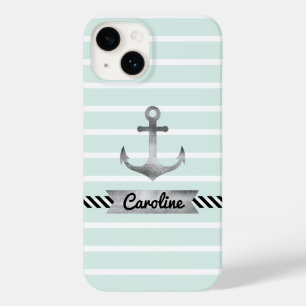 Stilvolle, grüne Streifen Wasserfarbenanker - Case-Mate iPhone 14 Hülle