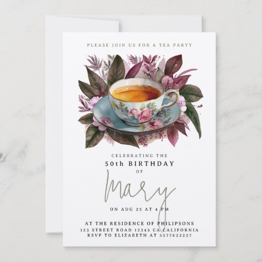 Stilvolle Grüne Tee Party Tasse Wasser Einladung (Vorderseite)